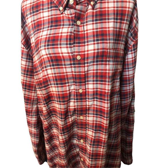 Foundry red white blue plaid long sleeve shirt 3XLT 

Pit to pit 28” flat 
Lengt - Picture 2 of 7